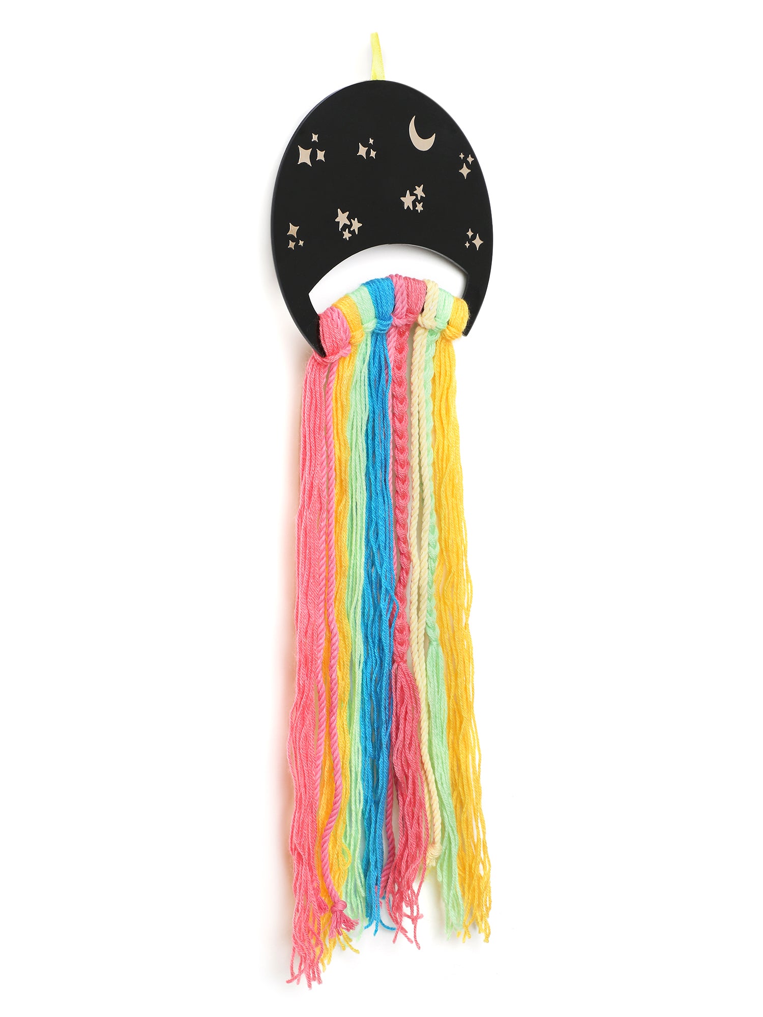 Arendelle Black Moon with Neon Colour Wool Strings Wall Hanging | Bow Hanger | Hair Pin Organiser for Girls [ADC013]