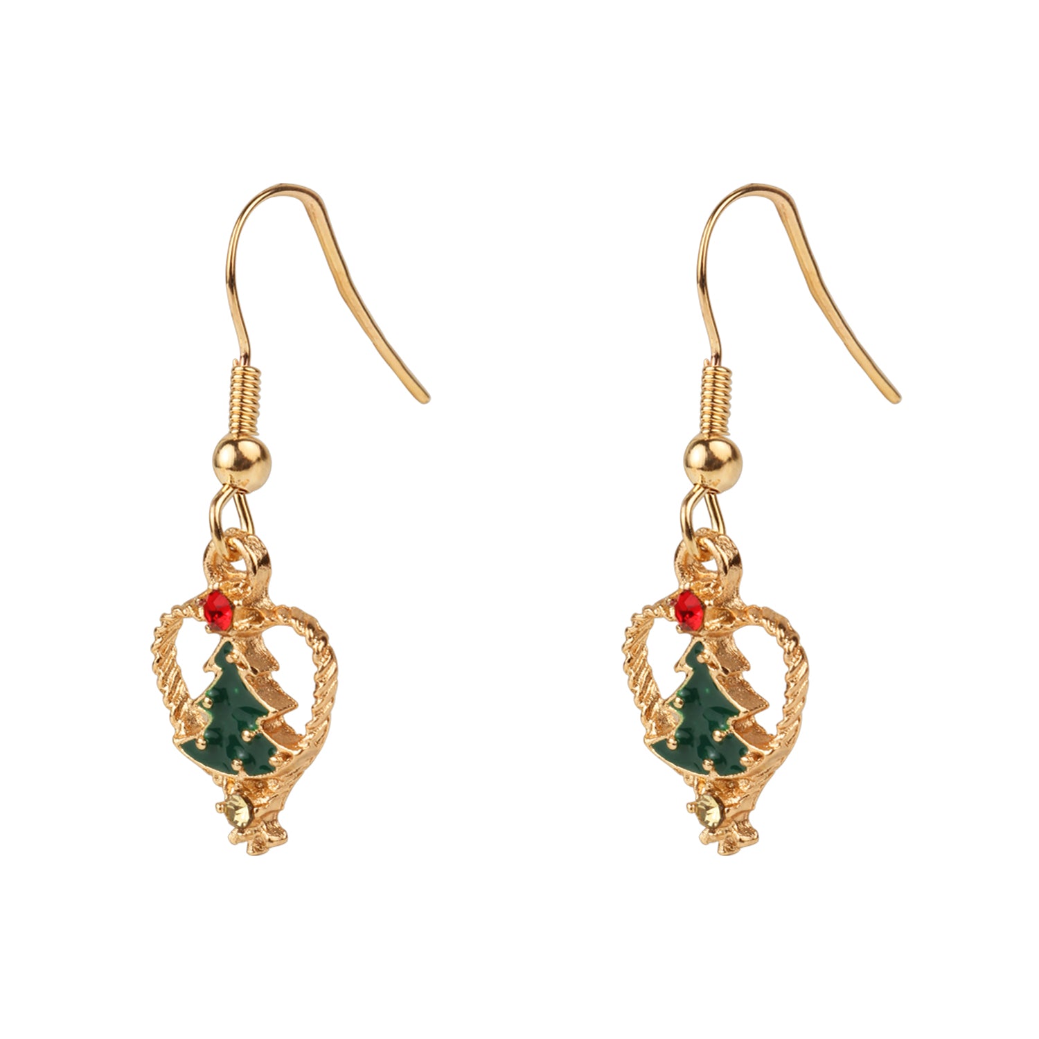 Christmas Special Gold Heart and Tree Drop Earrings [AER122]