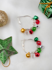 Christmas Special Silver Hoop and Colourful Bell Drop Earrings [AER123]