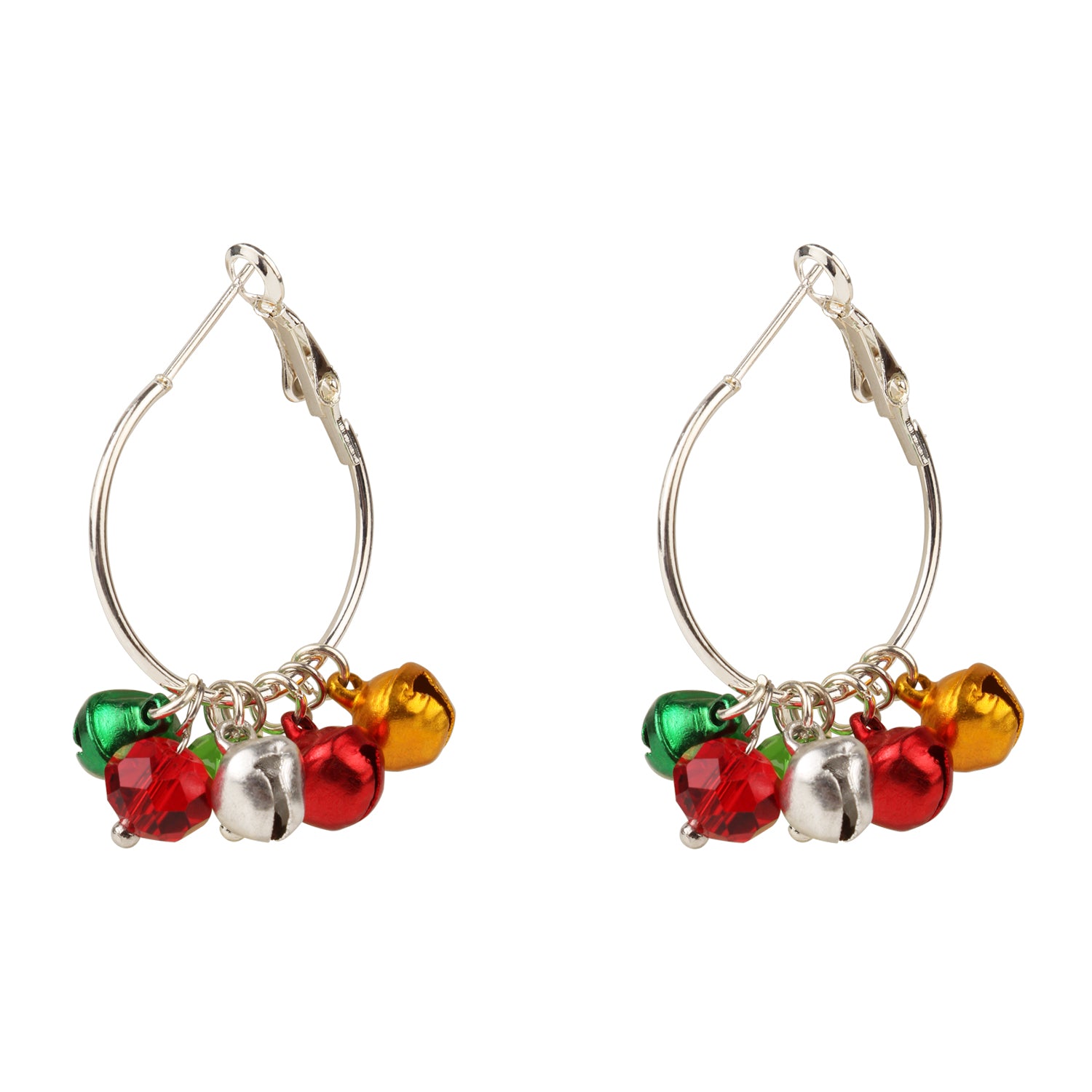 Christmas Special Silver Hoop and Colourful Bell Drop Earrings [AER123]