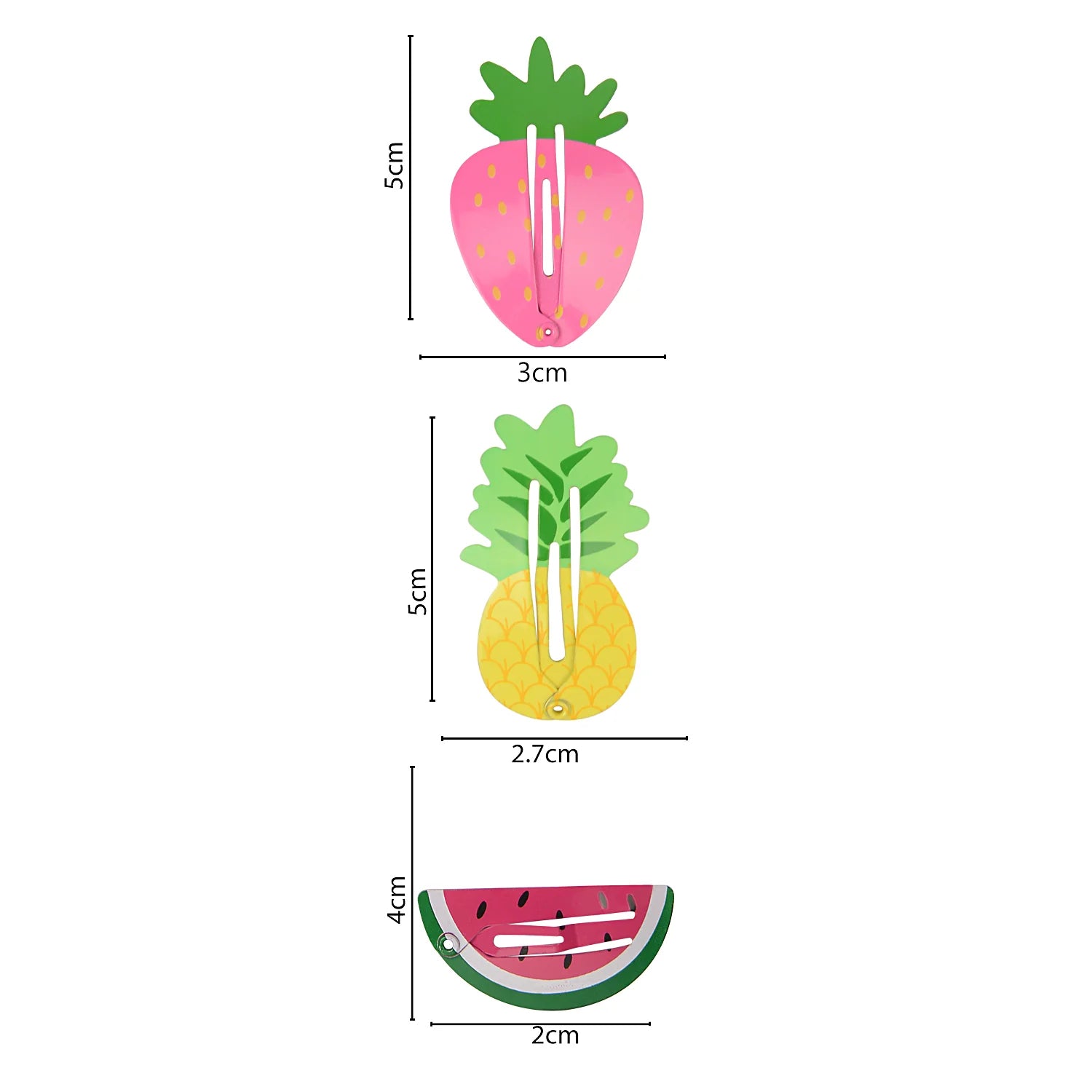 Watermelon, Strawberry & Pineapple Hair Pins – Set of 3 Pairs [AHA013]