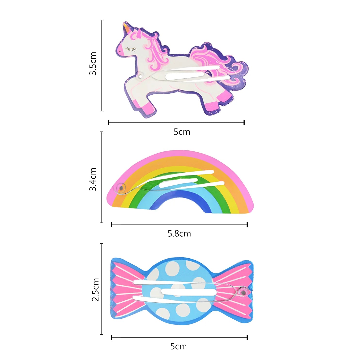 Unicorn, Rainbow & Candy Hair Pins – Set of 3 Pairs [AHA015]