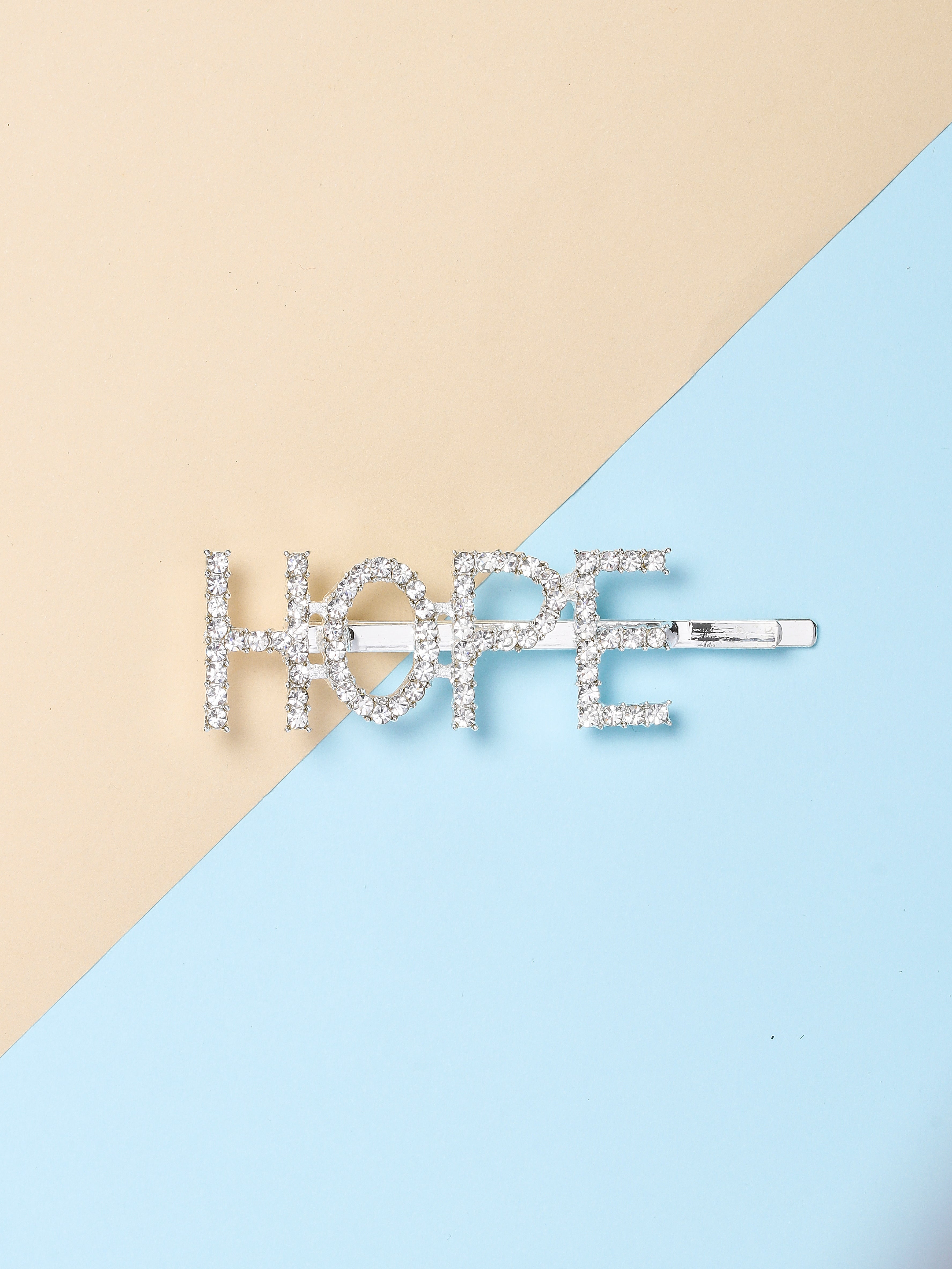 Silver Glitter "HOPE" Hairpin – Metal Clip [AHA055]