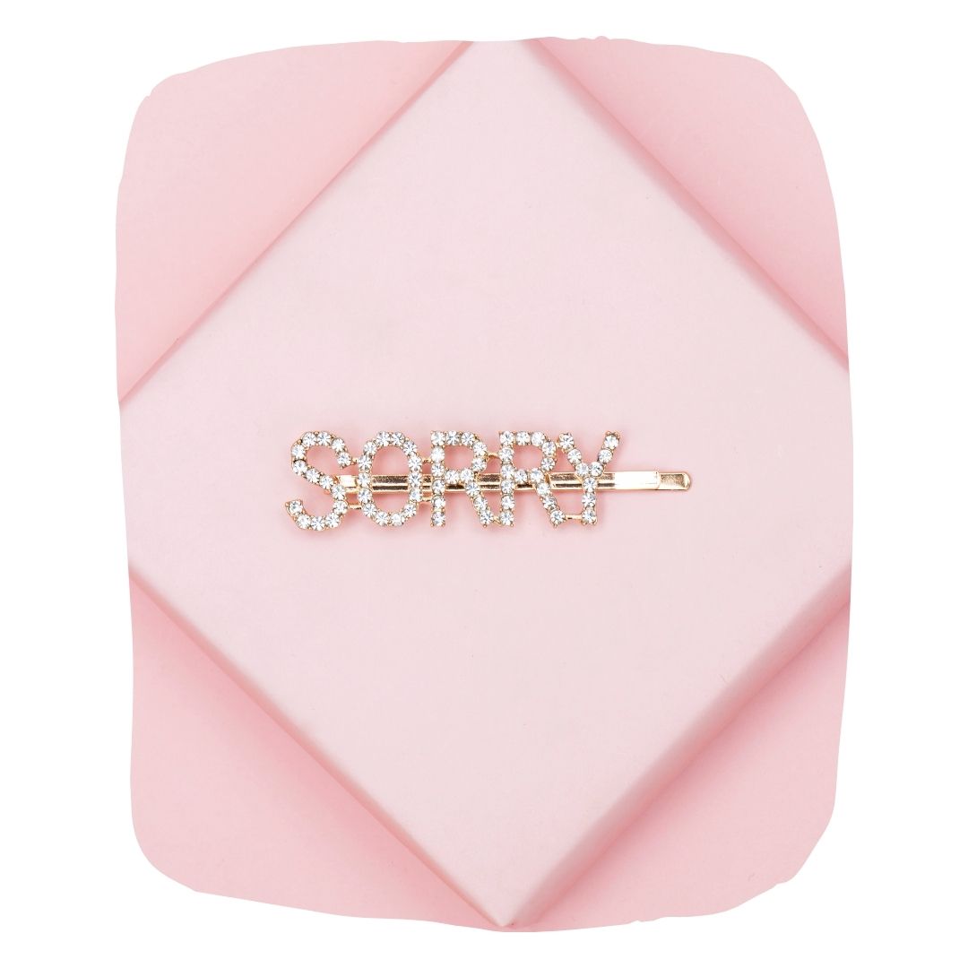 Gold Glitter "SORRY" Hairpin – Statement Clip [AHA098]