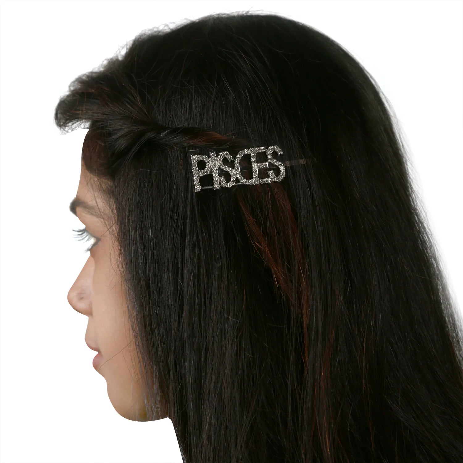 Silver Glitter "PISCES" Hairpin – Zodiac Clip [AHA102]