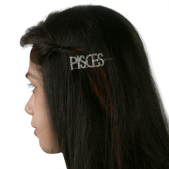 Silver Glitter "PISCES" Hairpin – Zodiac Clip [AHA102]