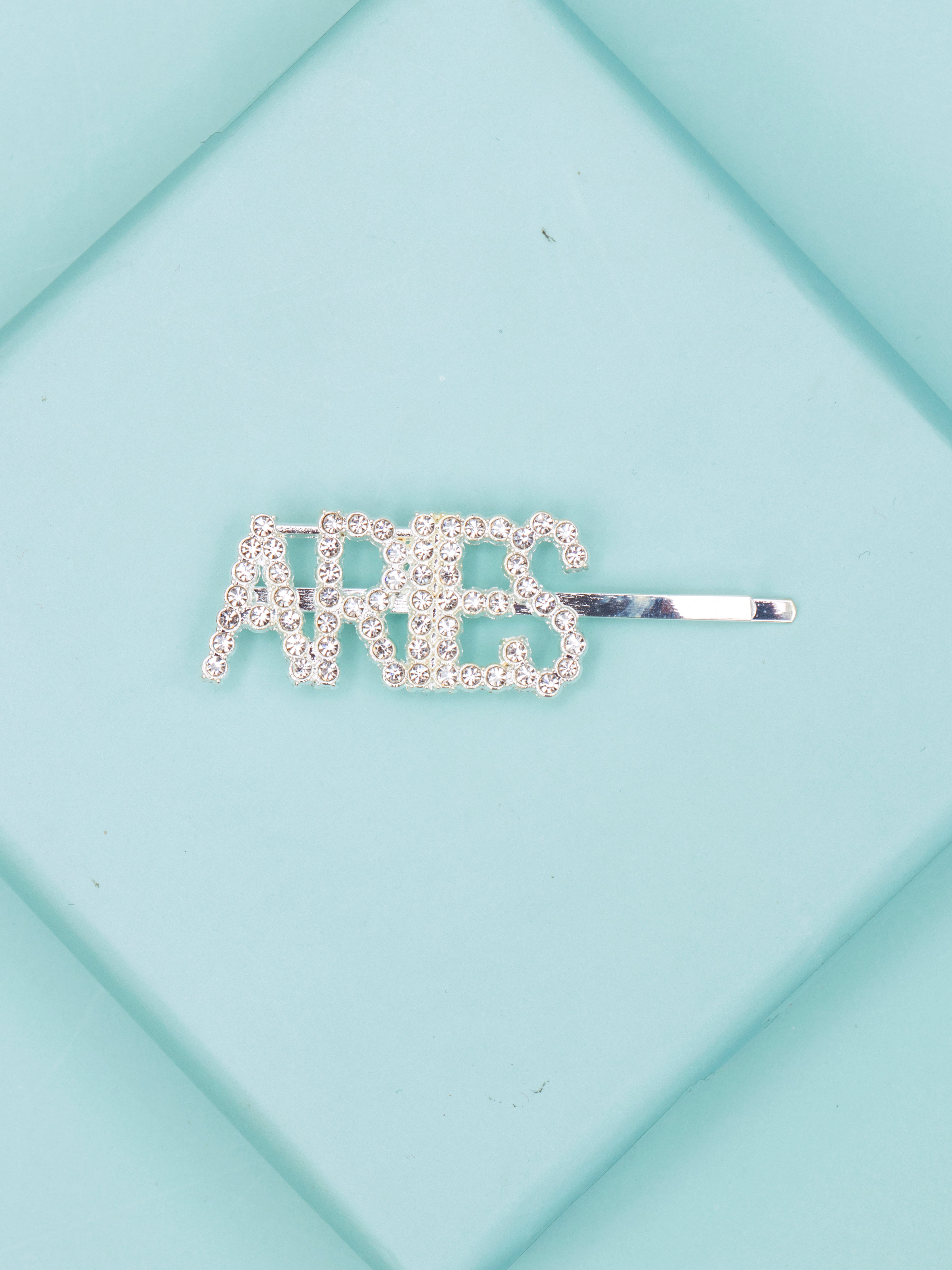 Silver Glitter "ARIES" Hairpin – Zodiac Clip [AHA109]