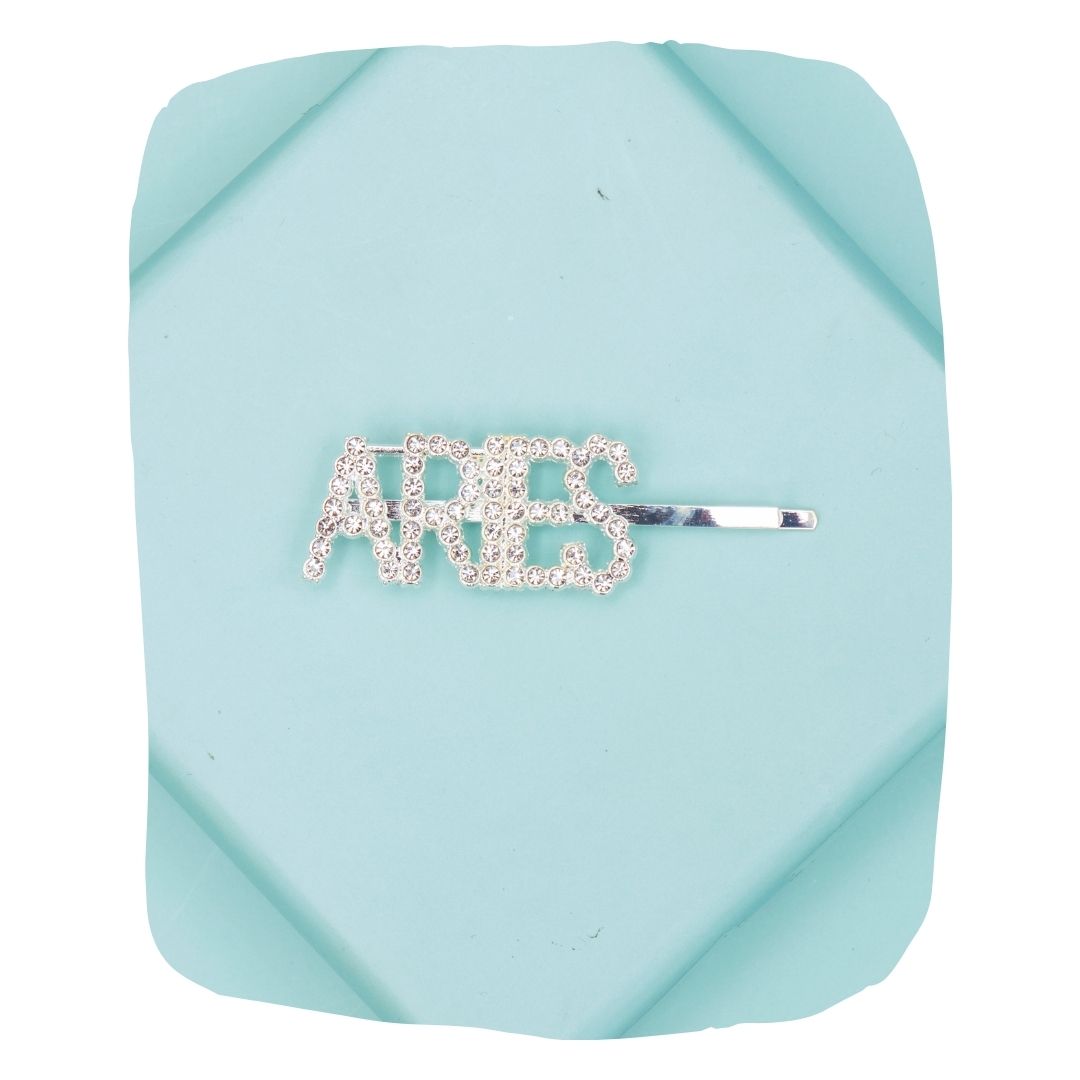 Silver Glitter "ARIES" Hairpin – Zodiac Clip [AHA109]