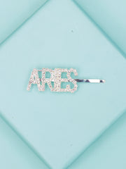 Silver Glitter "ARIES" Hairpin – Zodiac Clip [AHA109]