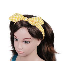 Yellow Checks Rabbit Ear Knot Baby Headband [AHA136]