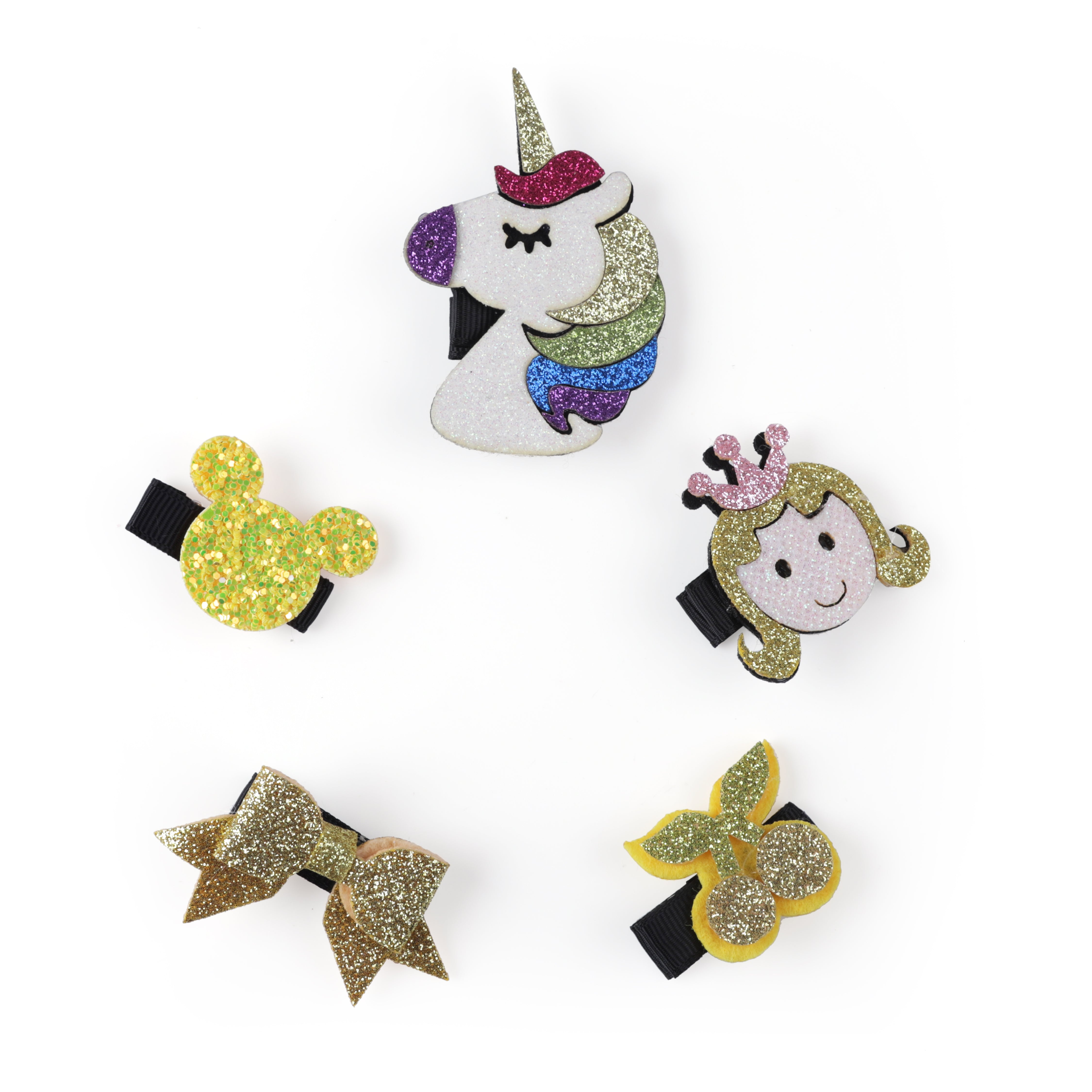 Set of 5 Yellow Unicorn Princess Hair Clips [AHA158]