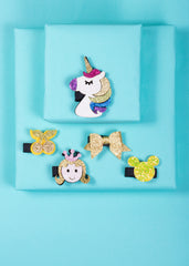 Set of 5 Yellow Unicorn Princess Hair Clips [AHA158]