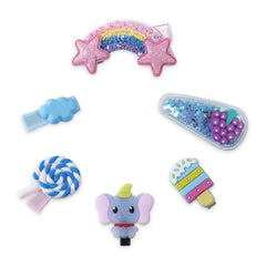 Set of 6 Blue Glitter Rainbow and Candy Hair Clips [AHA160]