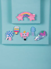 Set of 6 Blue Glitter Rainbow and Candy Hair Clips [AHA160]