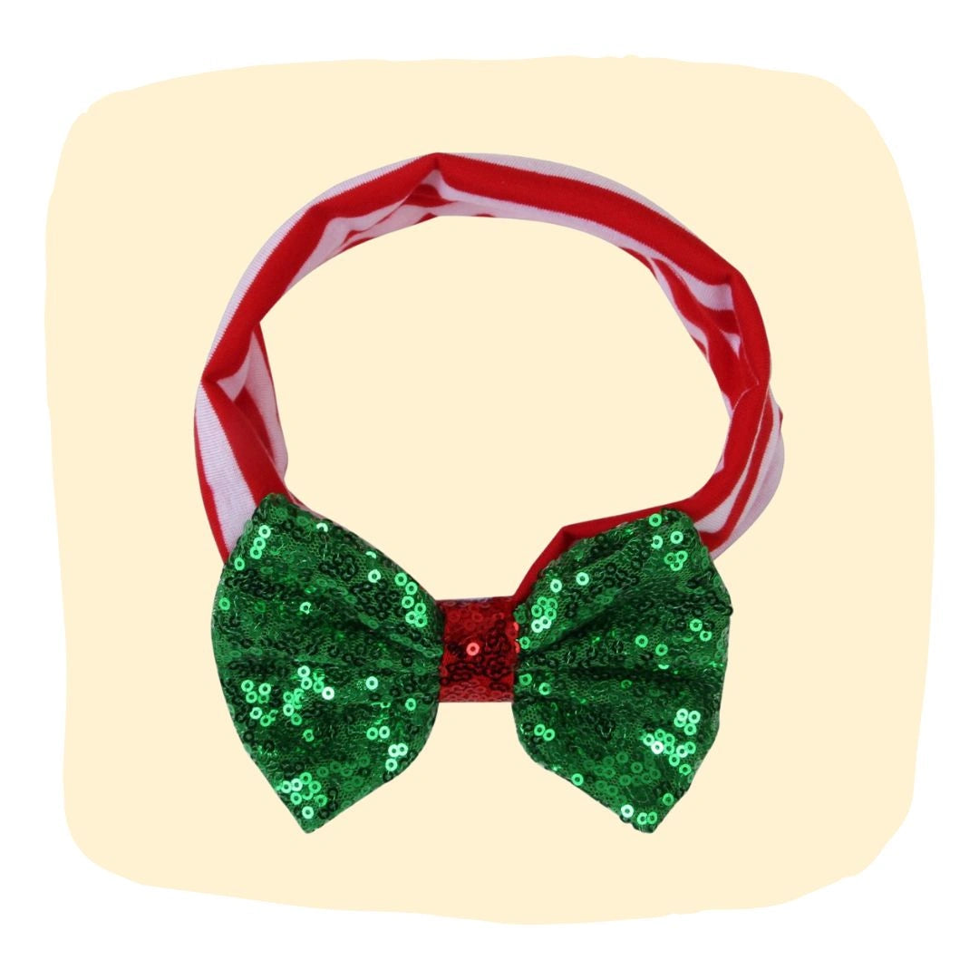 Christmas Fabric Baby Headband with Green Bow [AHA192]