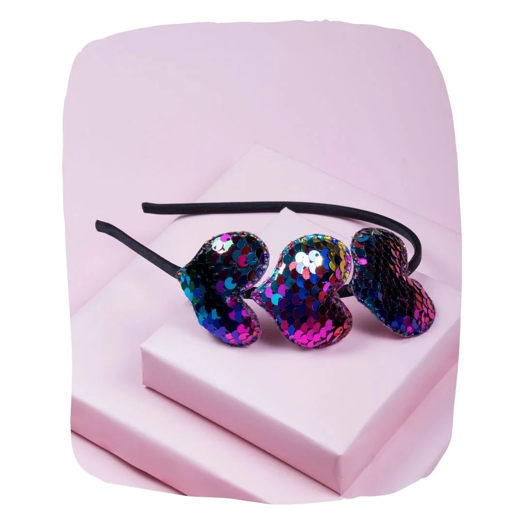 Multi-Color Triple Heart Sequin Hairband [AHA211]