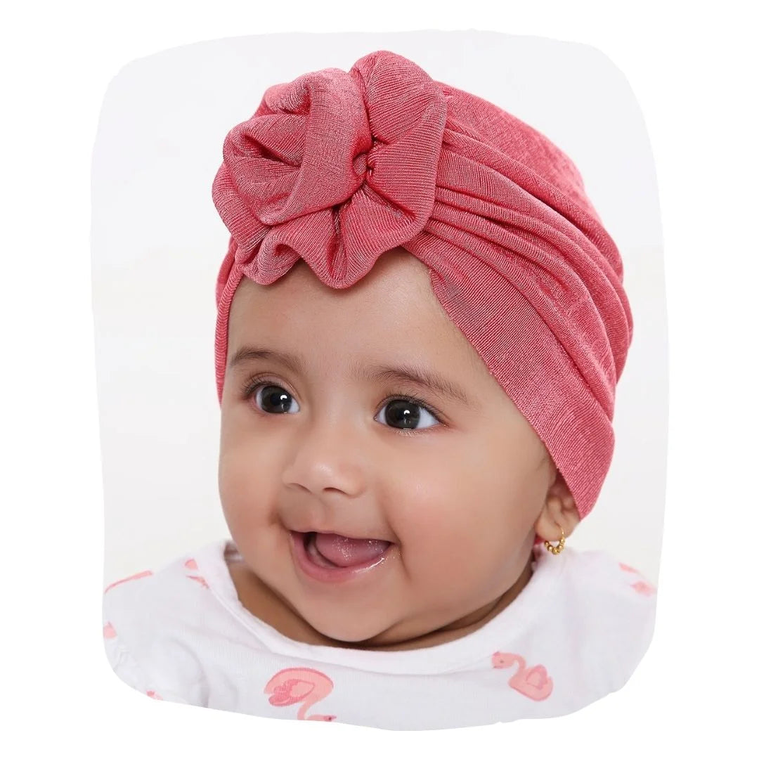 Shiny Pink Baby Turban Cap – Extra Soft & Cozy [AHA306]