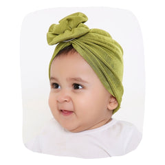 Shiny Olive Baby Turban Cap – Stylish & Comfortable [AHA307]