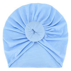 Pure Cotton Sky Blue Turban Cap For Babies [AHA310]