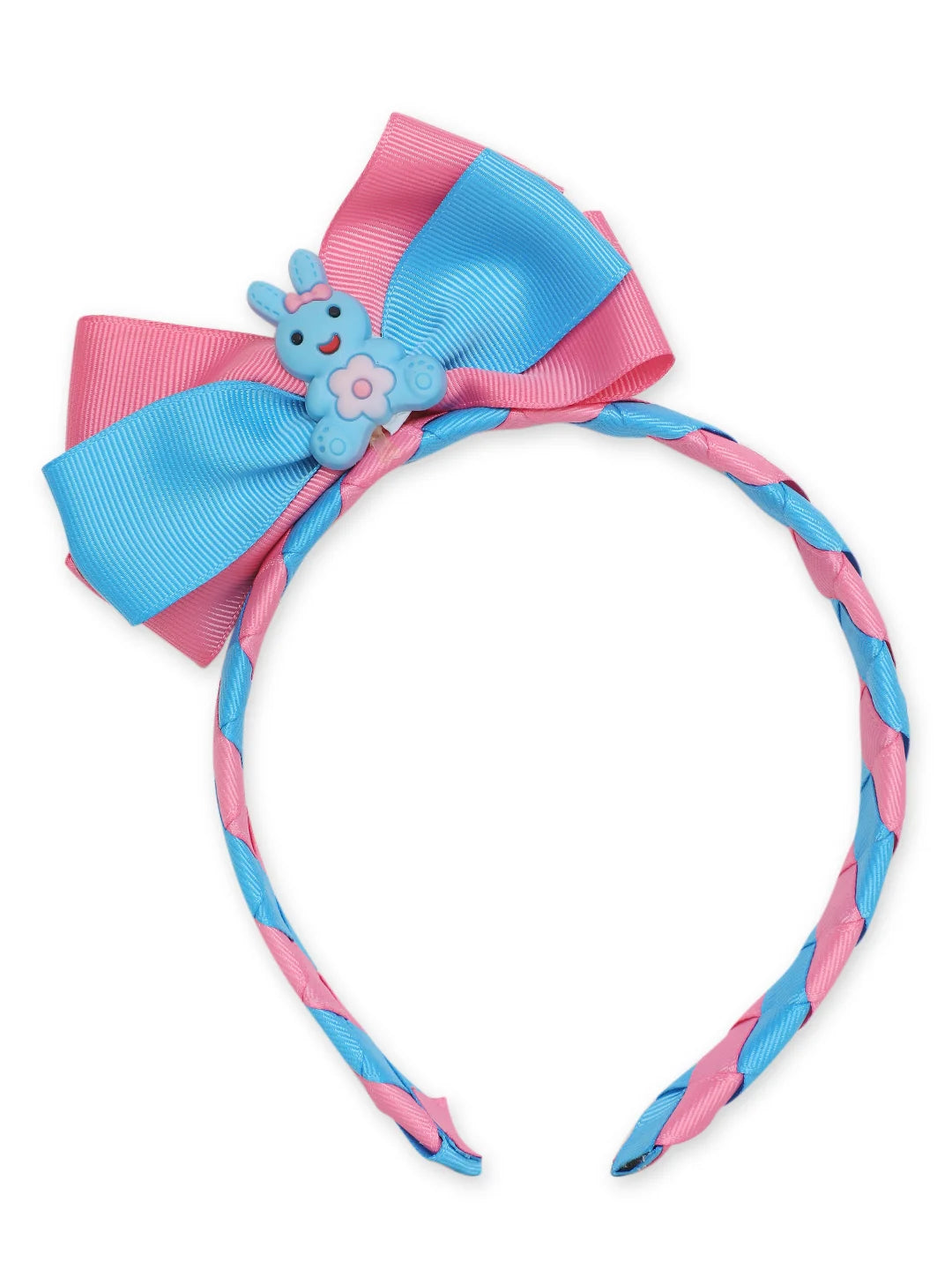 Pink & Blue Braided Ribbon Hairband with Bow [AHA355]