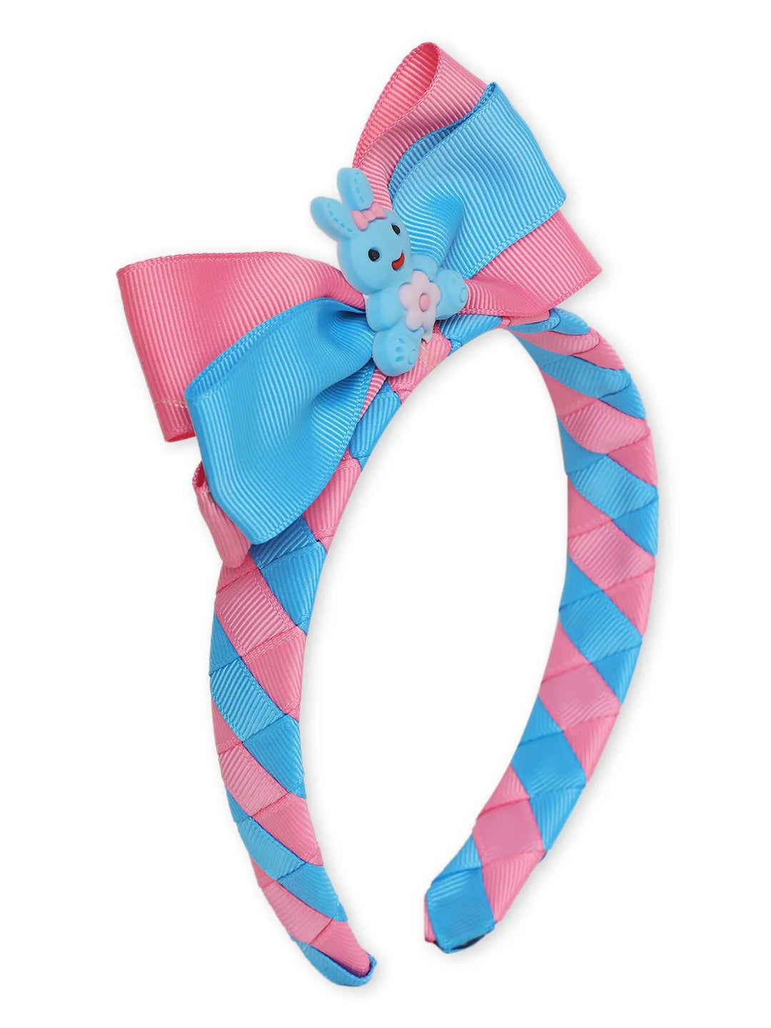 Pink & Blue Braided Ribbon Hairband with Bow [AHA355]