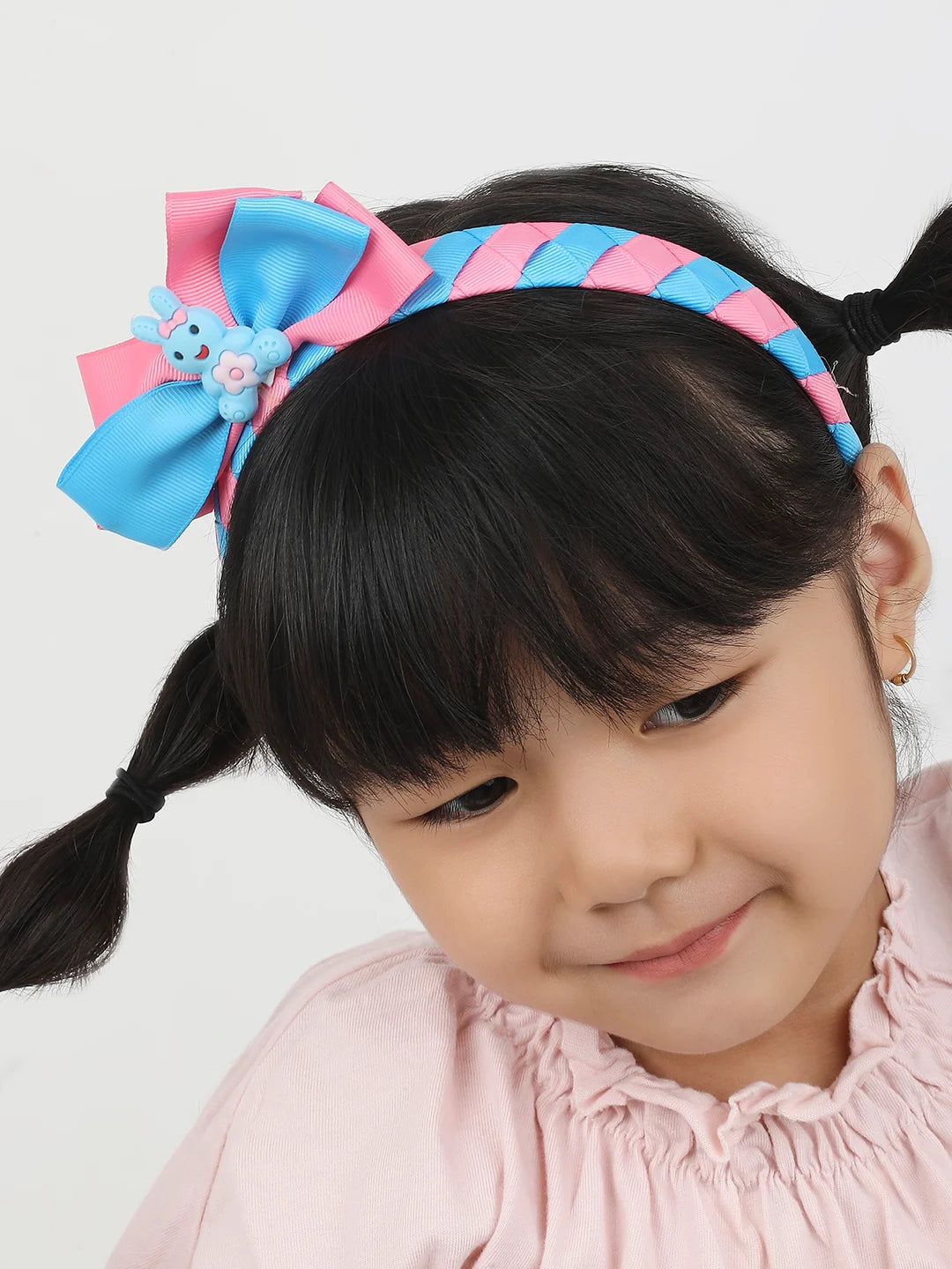 Pink & Blue Braided Ribbon Hairband with Bow [AHA355]