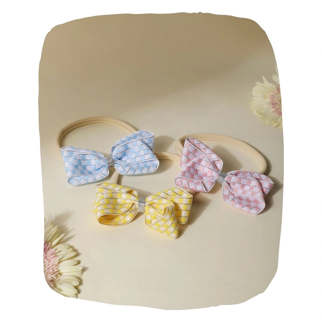 Combo of 3 Bows with Nylon Stretch Band for Baby Girl [AHA361]