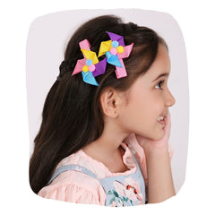 Pom Pom Pinwheel Hair Clip Pair – Grosgrain Ribbon [AHA364]