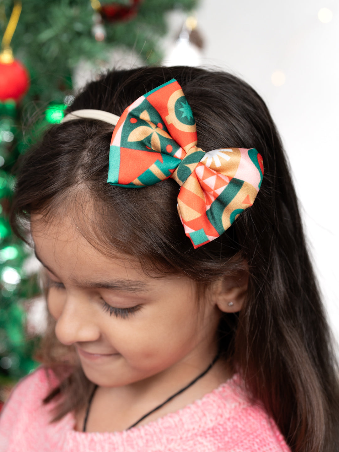 Christmas Geometric Theme Red Bow Headband for Babies [AHA377]