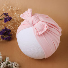 Pure Cotton Baby Pink Bow Knot Turban – Ultra-Soft & Stretchable [AHA382]