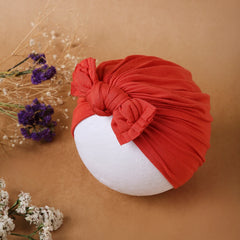 Pure Cotton Red Bow Knot Baby Turban – Stretchable & Hypoallergenic [AHA386]