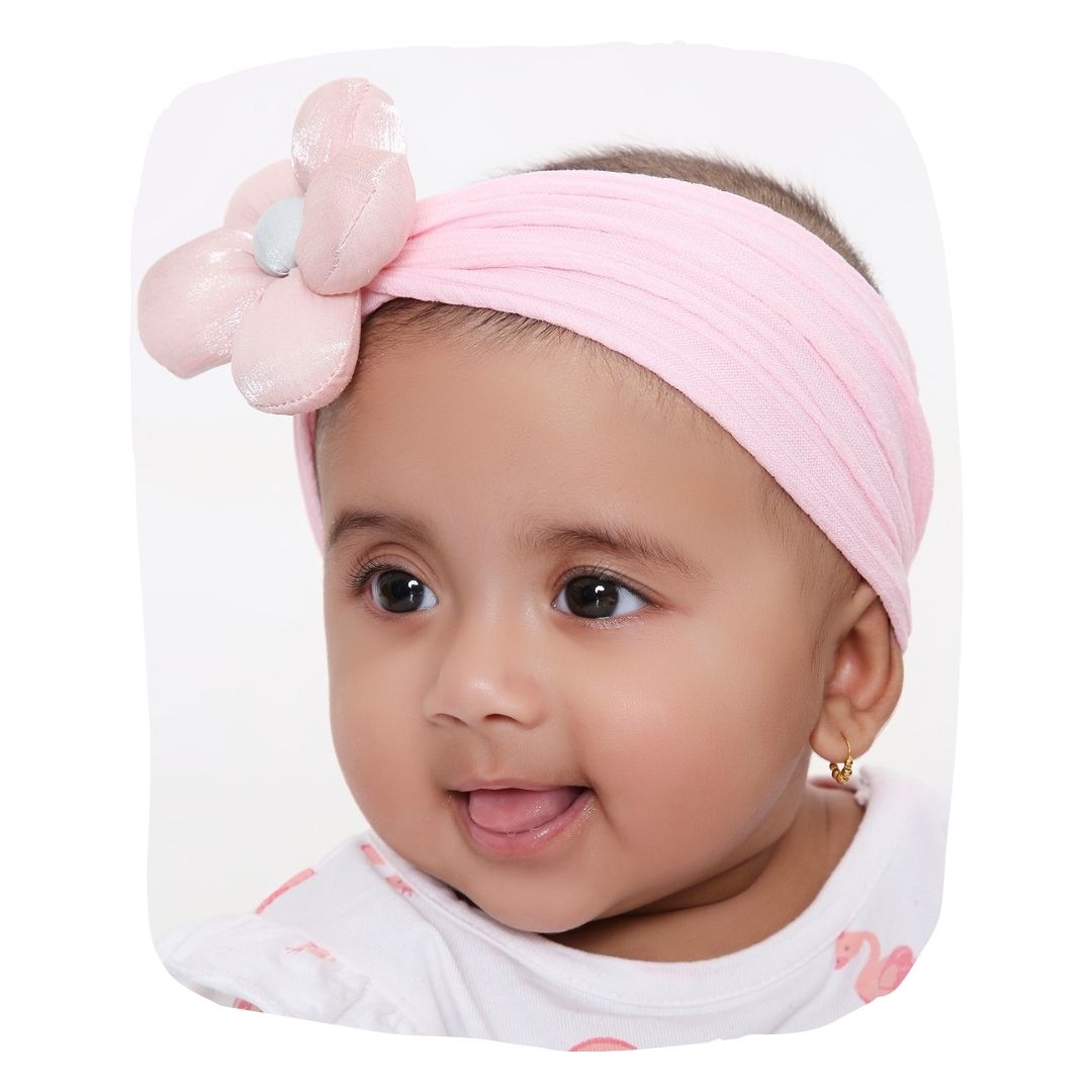 Soft Pink Flower Cotton Headband for Babies [AHA389]