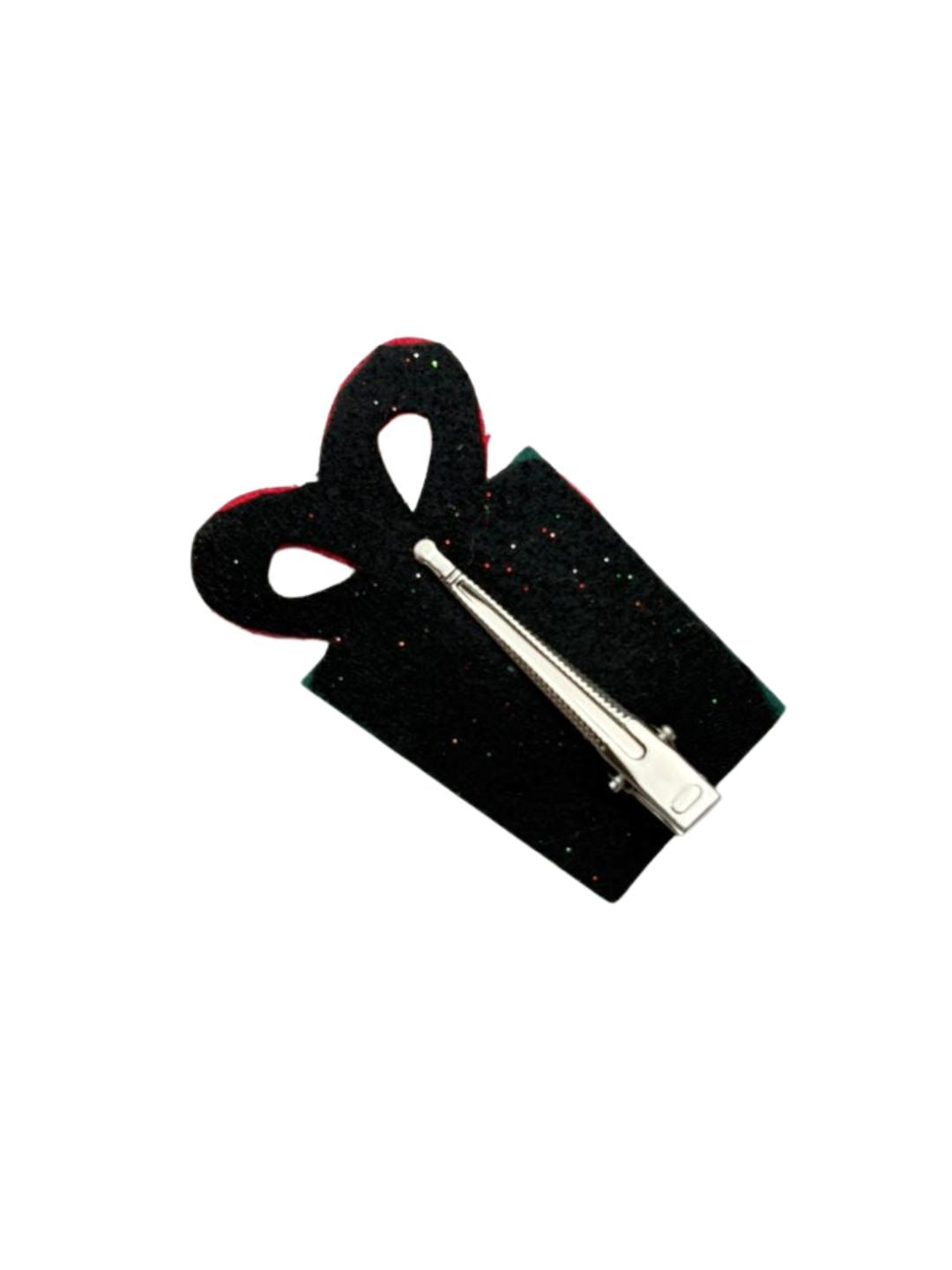 Back view of the Christmas Glitter Hair Clip showing secure alligator clasp for firm hold, perfect for festive kids' hair accessories.