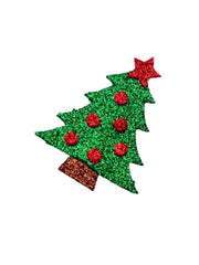 Christmas Glitter Hair Clip shaped like a green tree with red glitter ornaments and star, perfect festive accessory for girls aged 3 to 7.