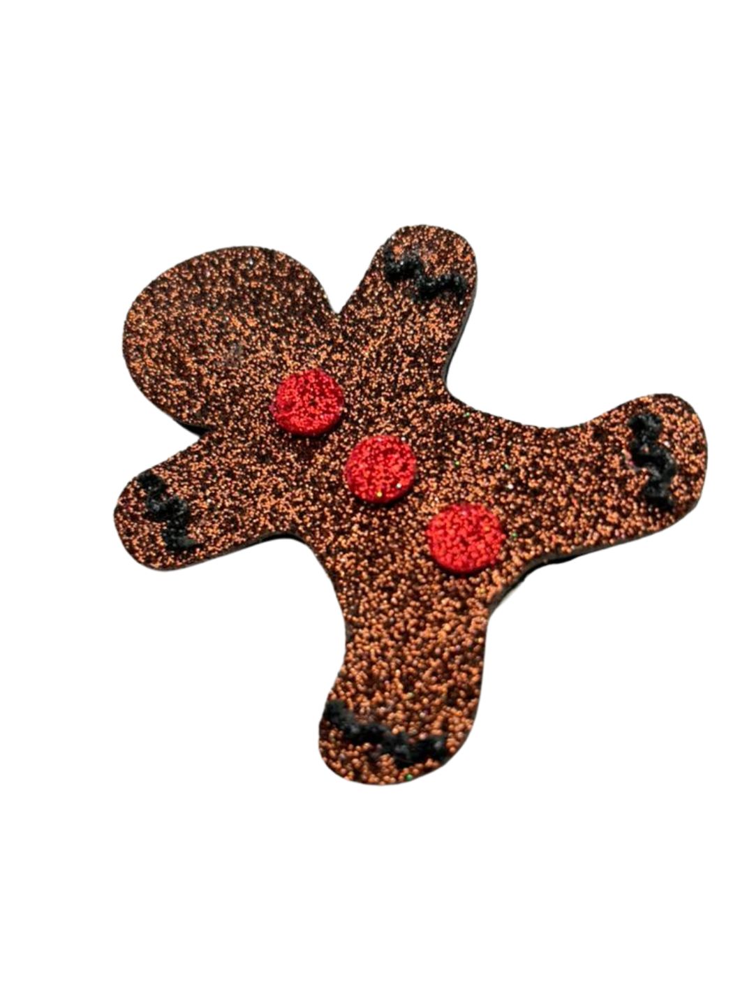 Festive Glitter Hair Clip shaped like a gingerbread man with red and black accents, ideal for Christmas-themed hairstyles for girls aged 3 to 7.