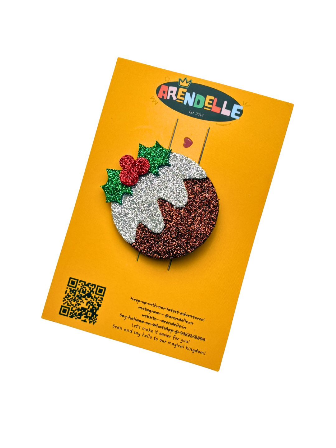 Christmas Glitter Hair Clip on branded Arendelle card packaging, perfect for gifting during the holiday season for girls aged 3 to 7.