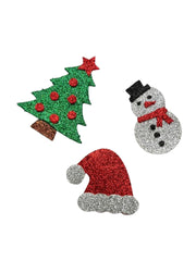 Holiday Sparkle Hair Clips for Girls featuring glittery Christmas tree, Santa hat, and snowman designs in festive red, green, and silver.