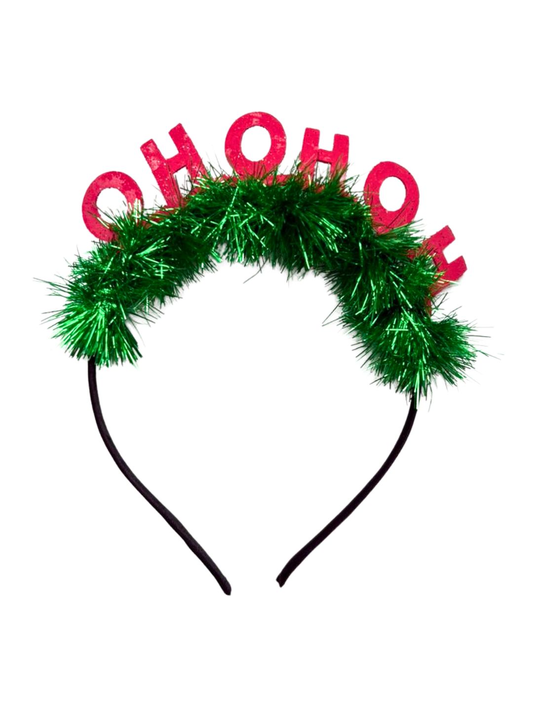 Christmas Glitter Hairband for Girls featuring shiny red letters and green garland, ideal for festive celebrations and seasonal accessories.