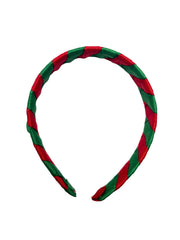 Red Green Grosgrain Ribbon Hairband for Women and Girls | Festive Statement Headband