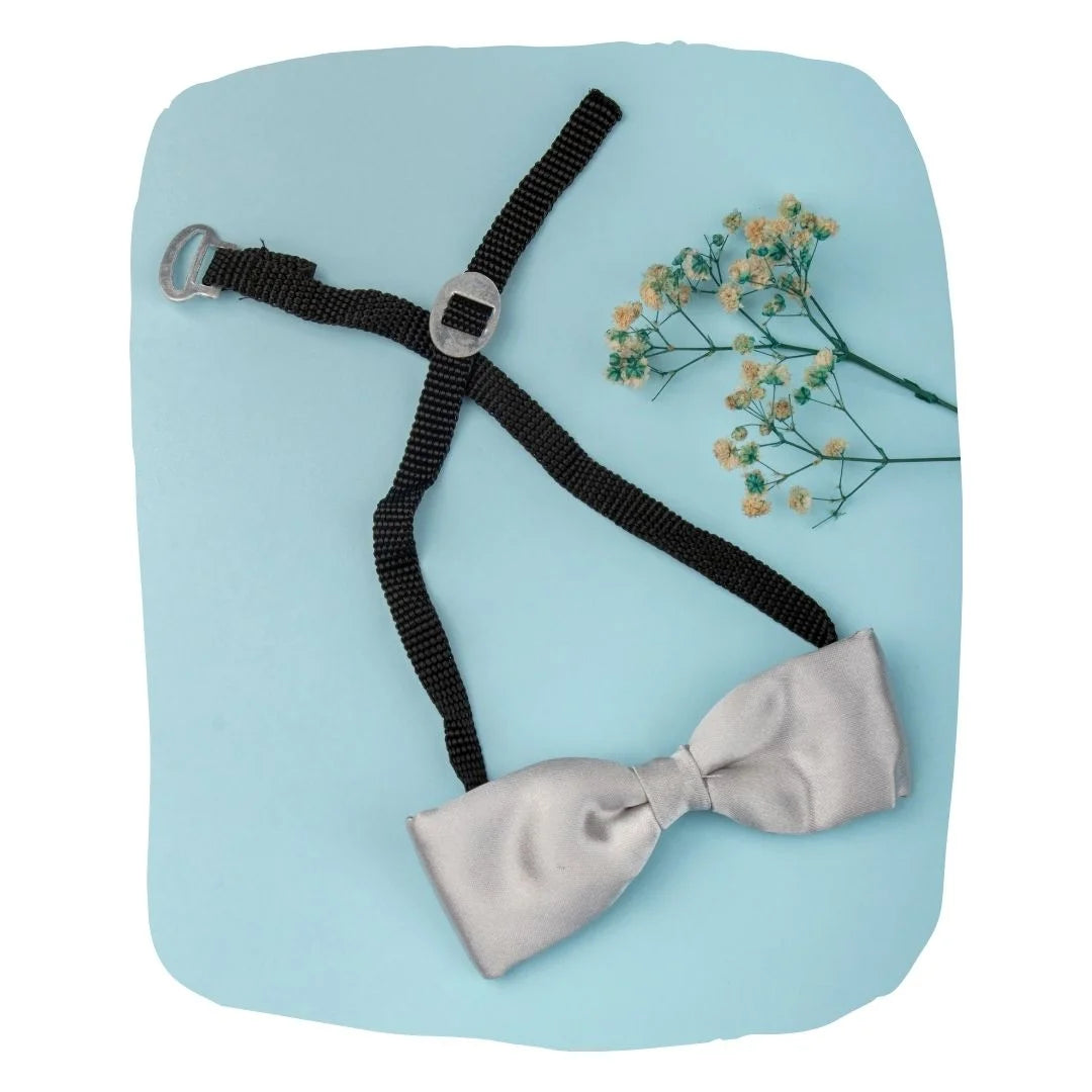 Adjustable Satin Bow Tie for Boys – Silver (Pre-Tied & Clip-On) [AKA005]