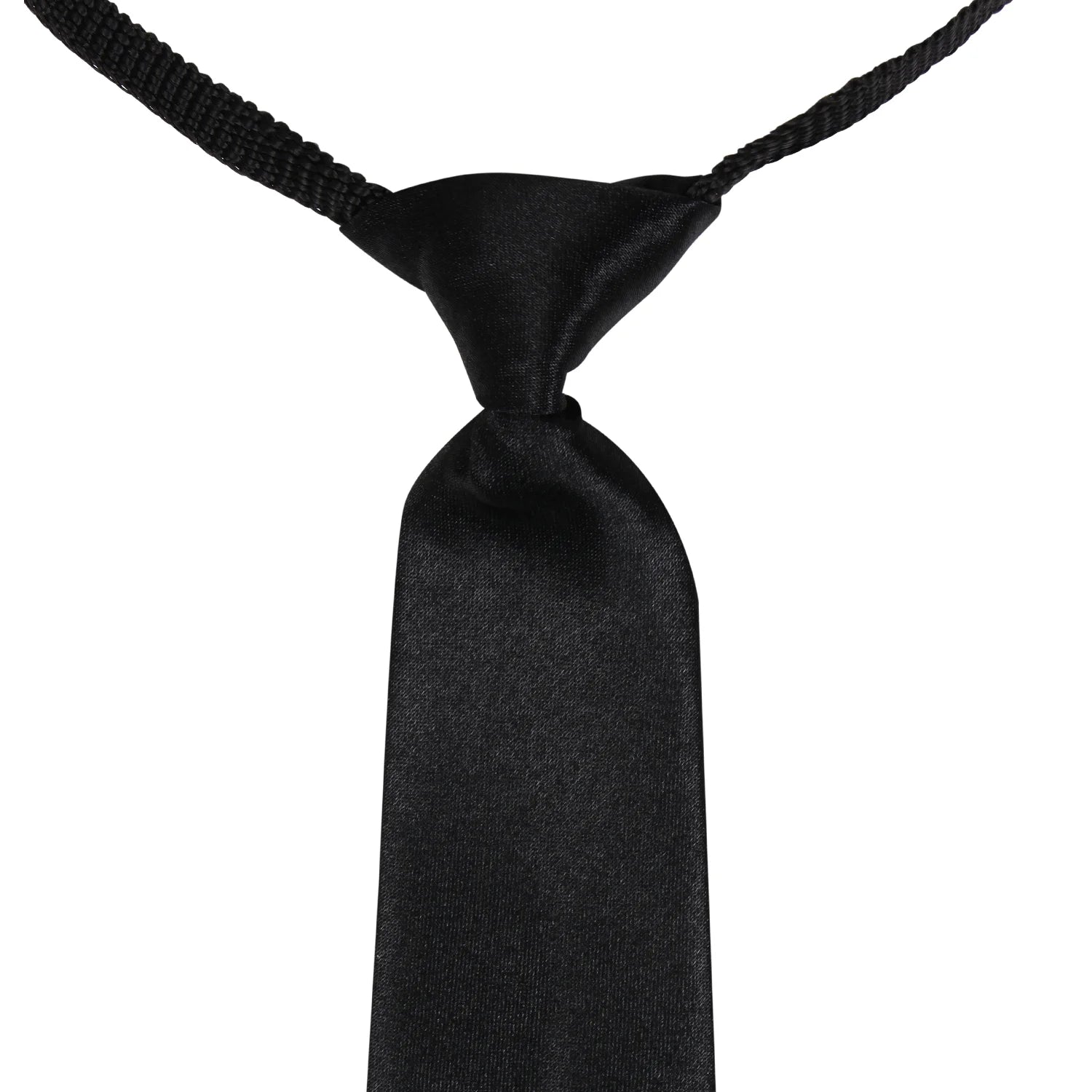 Adjustable Satin Neck Tie for Boys – Black (Pre-Tied & Clip-On) [AKA006]