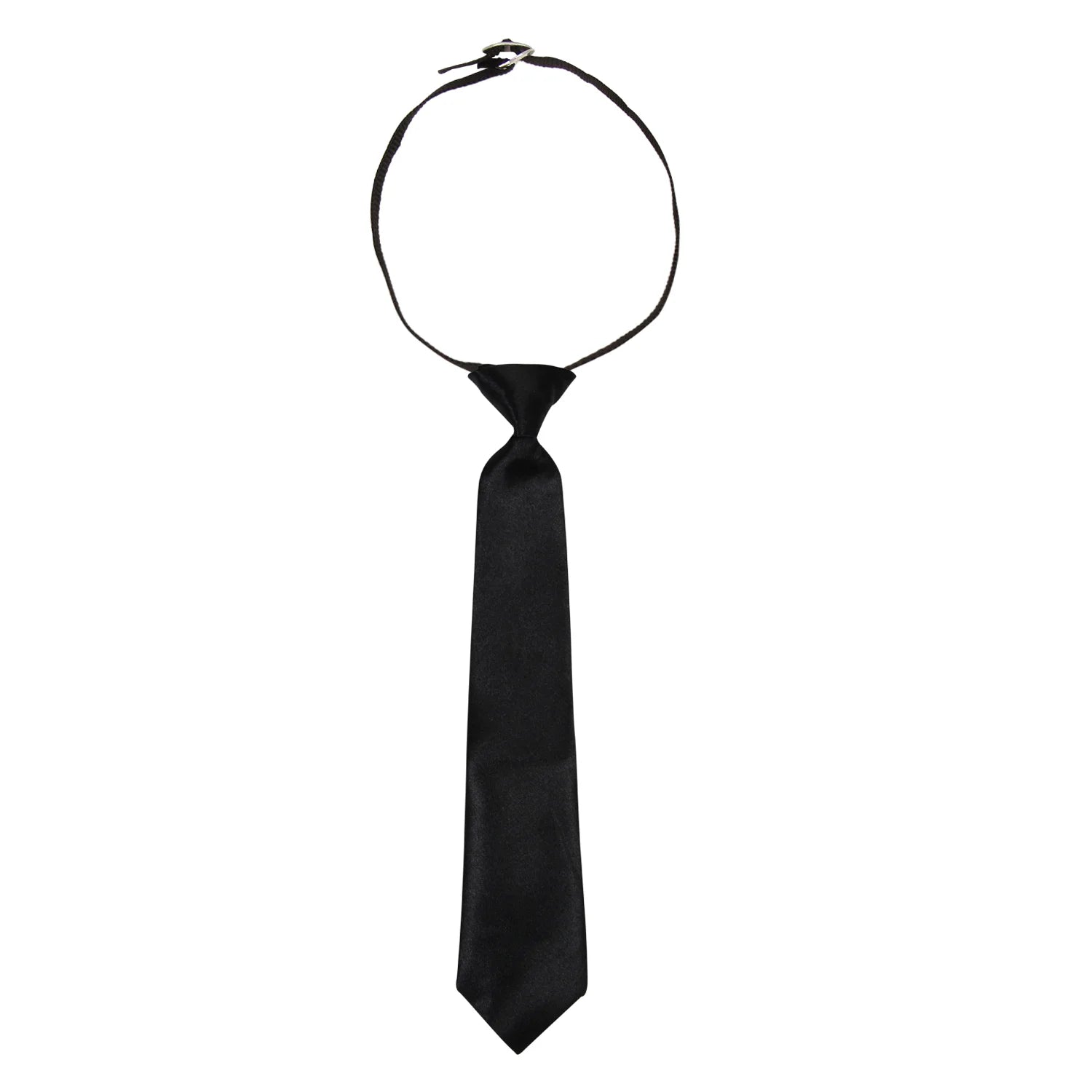 Adjustable Satin Neck Tie for Boys – Black (Pre-Tied & Clip-On) [AKA006]
