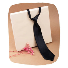 Adjustable Satin Neck Tie for Boys – Black (Pre-Tied & Clip-On) [AKA006]