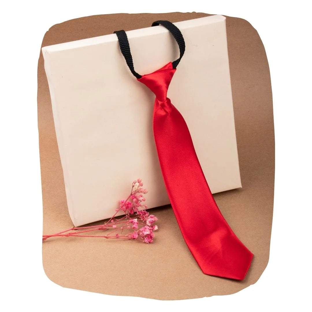 Adjustable Satin Neck Tie for Boys – Red (Pre-Tied & Clip-On) [AKA007]