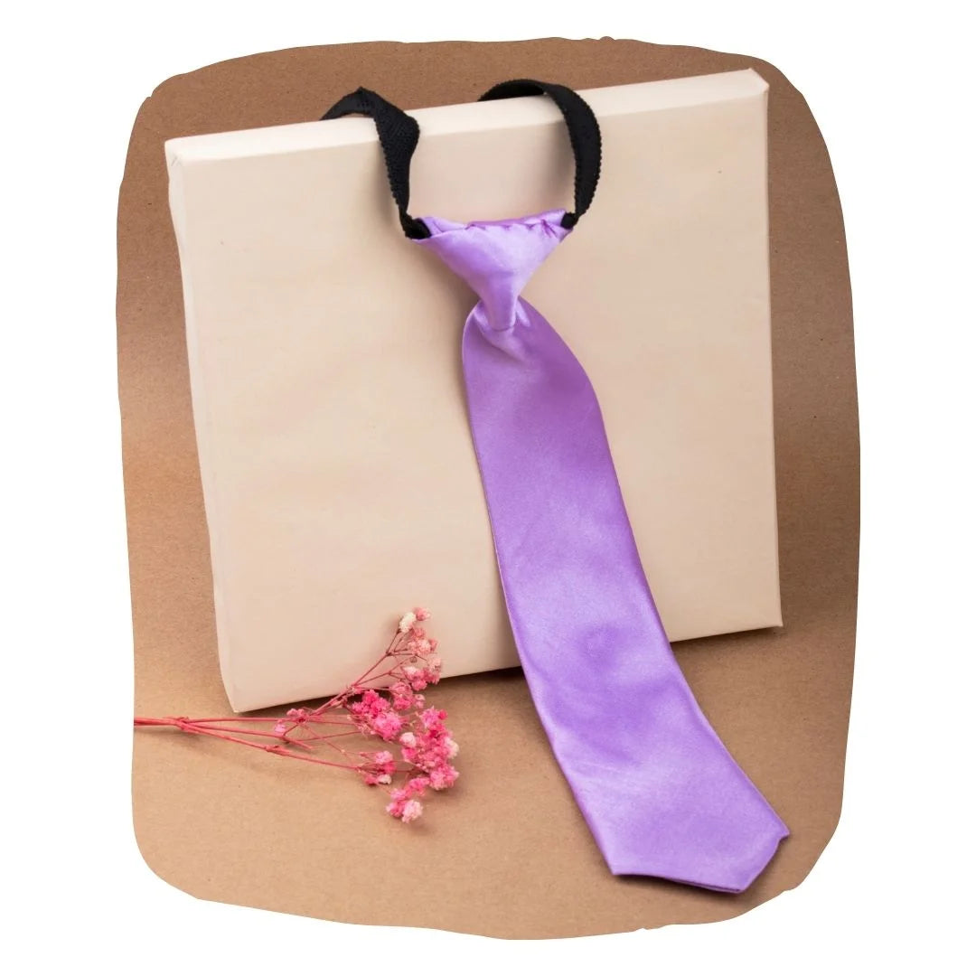 Adjustable Satin Neck Tie for Boys – Purple (Pre-Tied & Clip-On) [AKA012]