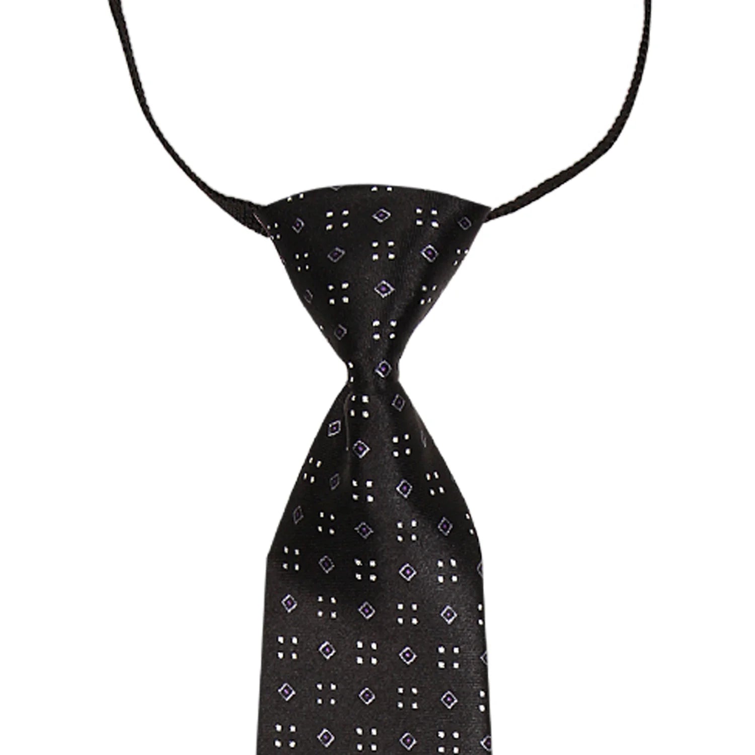 Adjustable Satin Neck Tie for Boys – Printed Black (Pre-Tied & Clip-On) [AKA016]