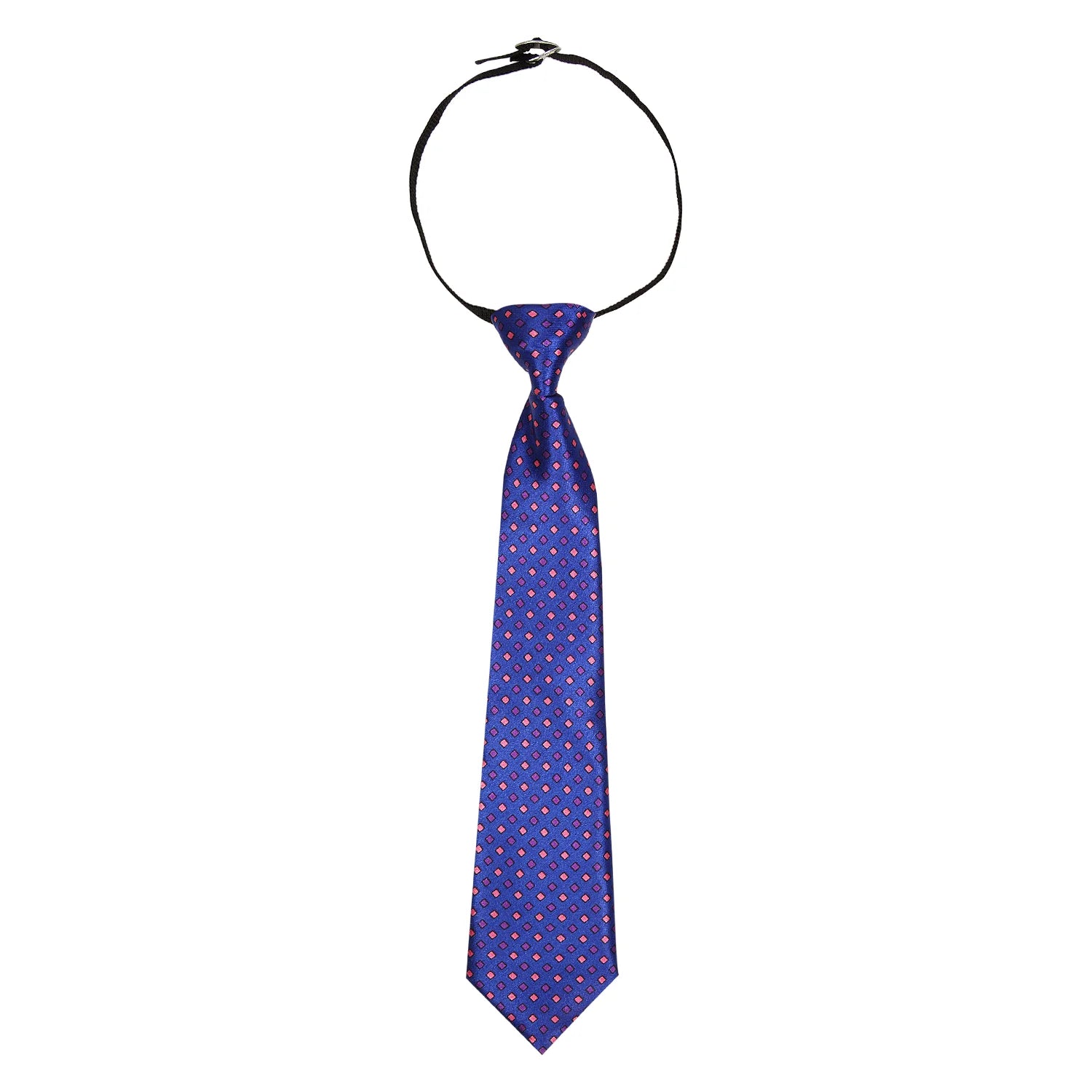 Adjustable Satin Neck Tie for Boys – Printed Blue (Pre-Tied & Clip-On) [AKA018]