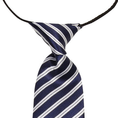 Adjustable Satin Neck Tie for Boys – Striped Blue (Pre-Tied & Clip-On) [AKA027]