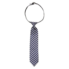 Adjustable Satin Neck Tie for Boys – Striped Blue (Pre-Tied & Clip-On) [AKA027]