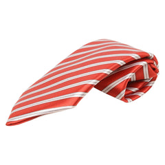 Adjustable Satin Neck Tie for Boys – Striped Red (Pre-Tied & Clip-On) [AKA028]